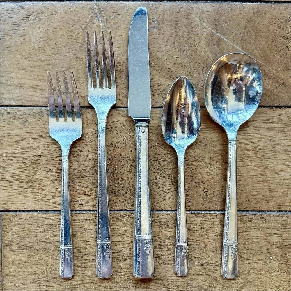 5pc VTG Antique 30s Oneida Prestige GRENOBLE Silverplate Flatware Place Setting